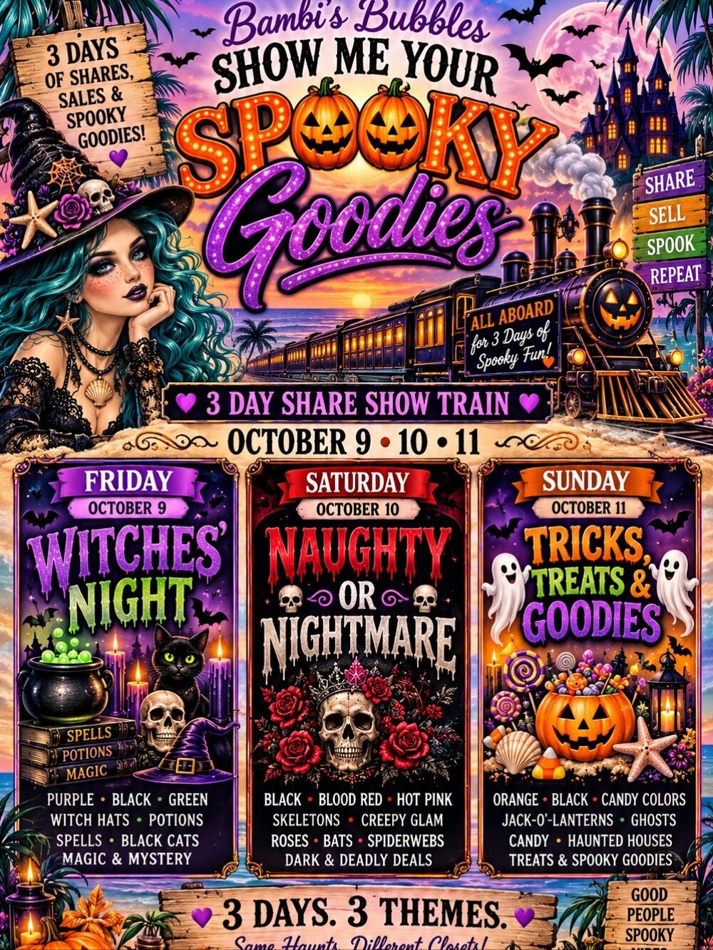 Show Me Your Spooky Goodies 3 Day Share Show Train Flyer